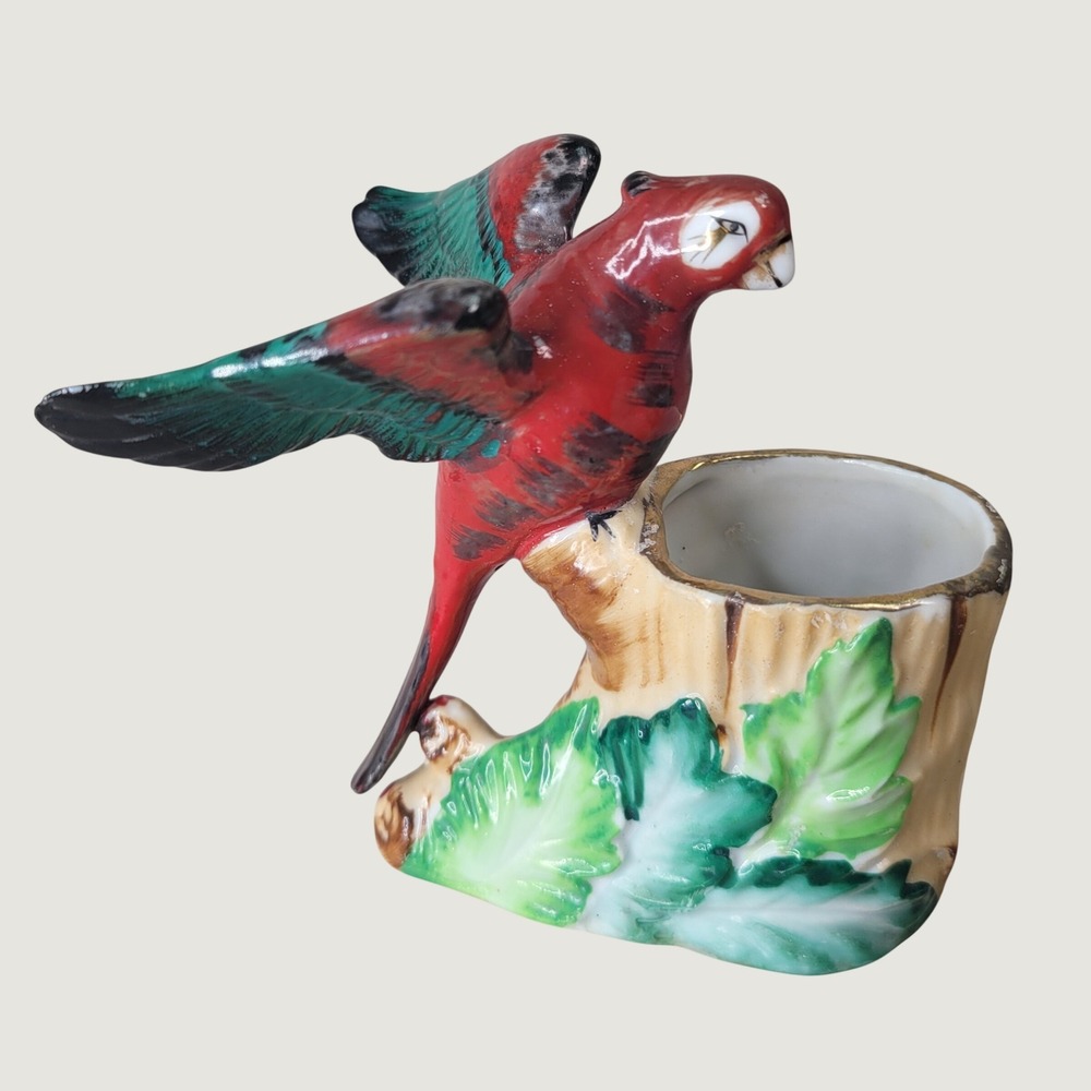 Vintage Made in Japan Ceramic Parrot Toothpick Holder Bud Vase Red Macaw